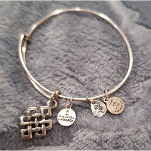 Alex And Ani Endless Knot Charm Expandable Wire Bangle Bracelet Silver Tone